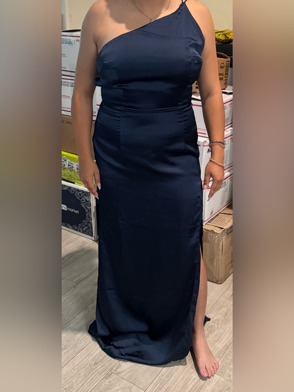 Princess Polly Navy One-Shoulder Satin Maxi Skirt NWOT